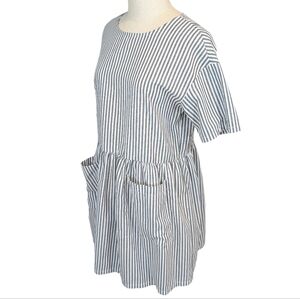 Listicle cotton gray & white striped midi dress W oversized slip pockets. Small
